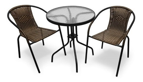 Set Jardin, Balcón, Terraza 2 Sillas Rattan + Mesa Vidrio