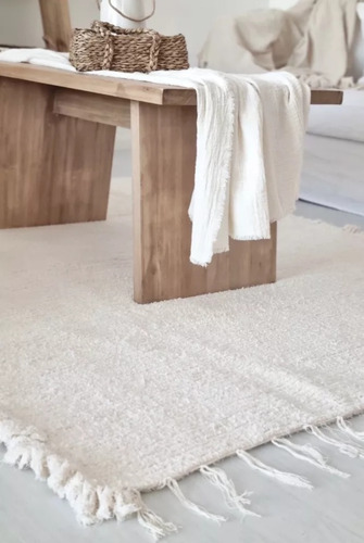 Alfombra Handira 200x120 Cm Ancho 120 cm Color Crema Diseño de la tela Lisas Largo 200 cm