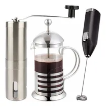 Comprar Molinillo Grano Café + Jarra Cafetera Embolo 600ml + Batidor