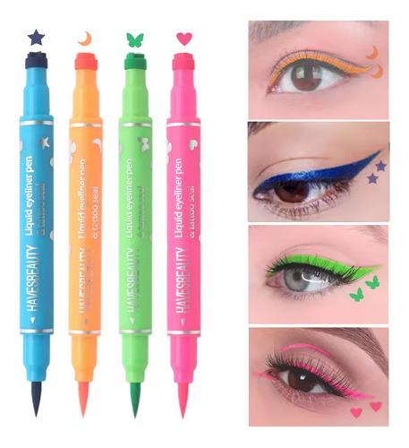 Set 4 Delineadores Doble Punta Sello Figuras Colores Matte F