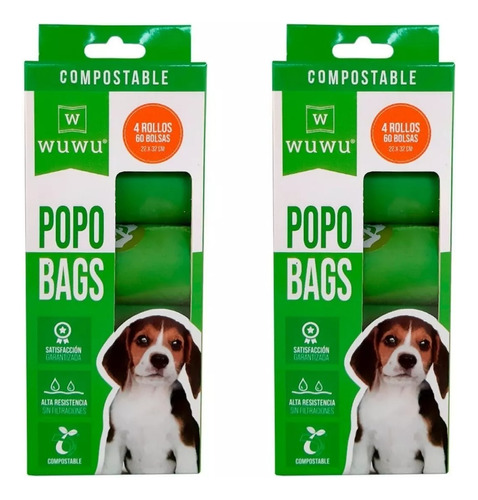 120 Bolsas Biodegradable En Rollos Compostables Fecas Perro Color Verde Musgo