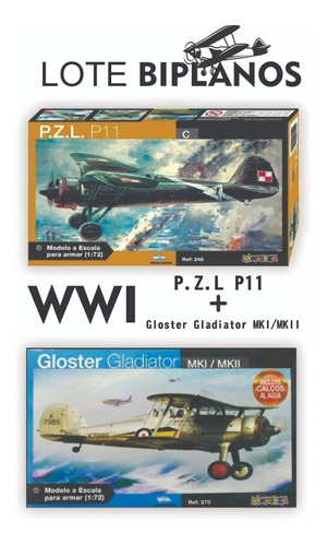 Lote 2 Modelex Biplanos Pzl P11 + G.gladiator - Modelex 1/72