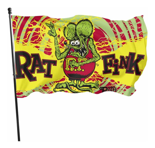 Bandera De Rat Fink De 3 X 5 Pies Con Ojal De Latón Doble Pu