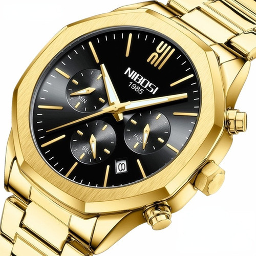 Nibosi Relojes De Cuarzo Cronógrafo De Lujo Para Hombre Color Del Fondo Gold/black