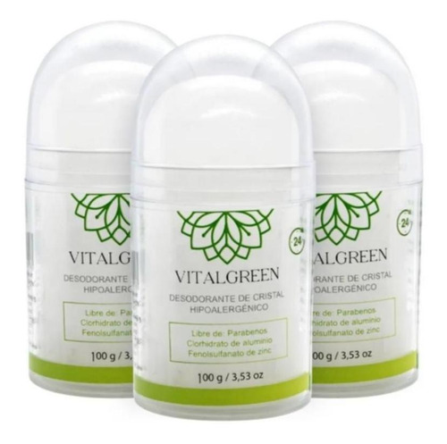 Vital Green Desodorante Cristal Alumbre 100gr (paq 3 Unds)