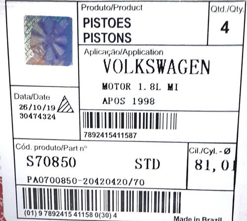 Imagen 4 de 5 de Pistones Vw Gol Parati Saveiro 1.8 Estandar