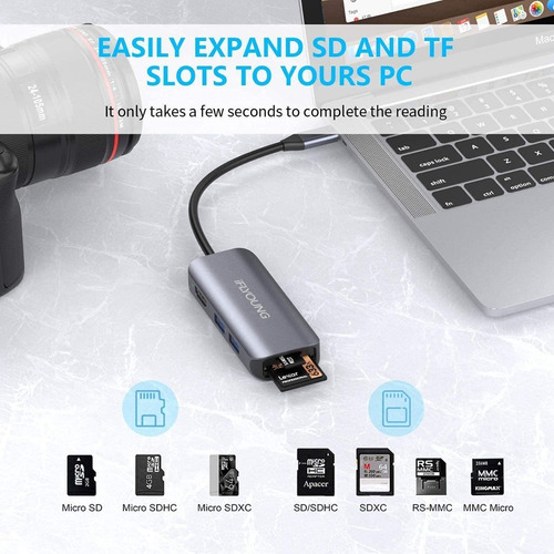 Imagen 6 de 9 de Adaptador Usb-c Hdmi 4k Macbook Pro Usb 3 Lector Tarjeta Sd