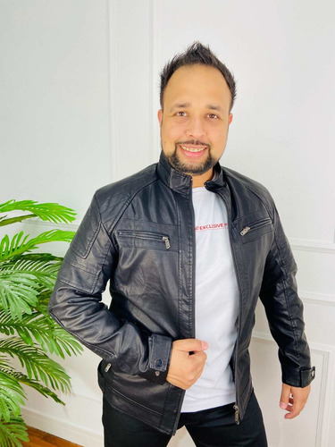 Imagem 3 de 9 de Jaqueta Masculina Couro Slim Forrada Pelinhos Krayani