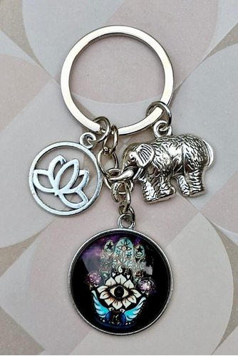 Llavero Buena Suerte, Proteccion, Elefante, Hamsa, Loto