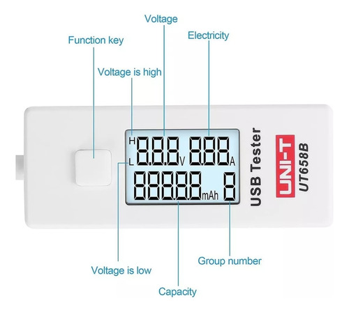 Tester Usb A Uni-t Ut658b Analizador Carga Corriente Tension