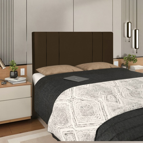 Cabeceira Estofada Casal 140cm Lizz Veludo Com Frames Cor Marrom