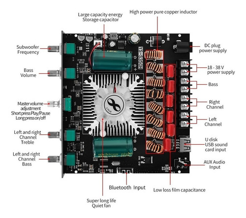 Para Placa Amplificadora De Potência Bluetooth 5.1, 350 W