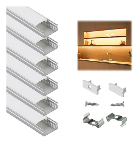 6pcs Perfil De Aluminio Para Tira Led En Casa Oficinas 6m