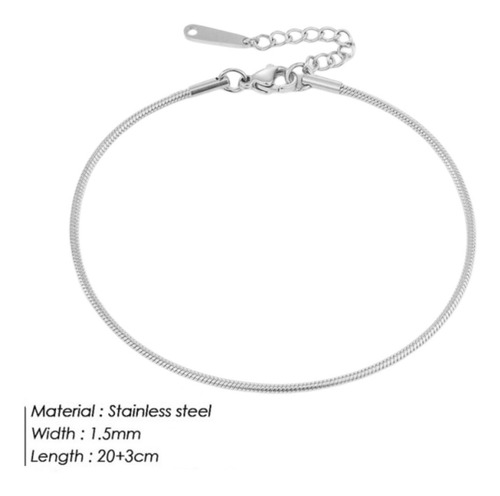Imagen 3 de 10 de Pulsera De Tobillo Pie Mujer De Acero Panza De Víbora Plata