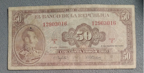 Billete De 50 Pesos Años 1960, Primera Fecha, Estado 6