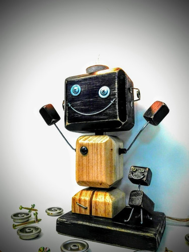 Velador Lampara Robot Madera Únicos. Lamparas On