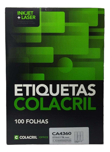 Etiqueta Impressora A4 63,5 X 38,1mm 100 Fls Ca4360 Colacril Cor Branco