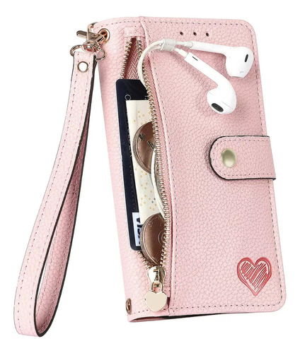 \ Funda Tipo Cartera De Piel Ranurada Con Cremallera Love \