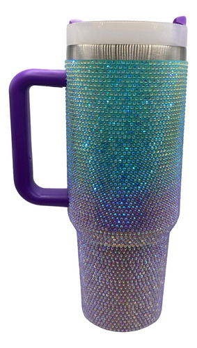 Vaso Termico Quencher 1.2 Con Strass - Brillo Degradé Acero Celeste / Violeta Tornasolado Strass Degradé