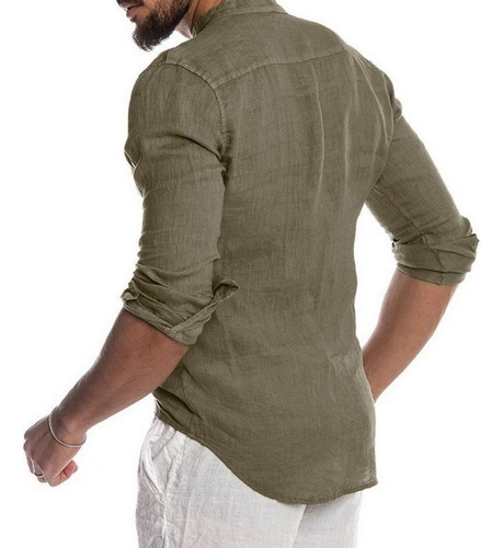 Camisa De Algodón Y Lino Para Hombre, Camiseta Suelta De Man