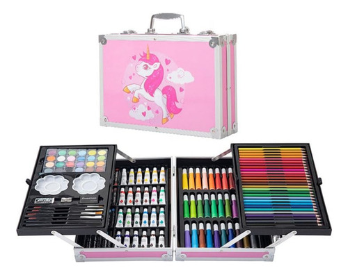 Set Kit Creativo Arte Dibujo Maleta Metálica X 145pcs