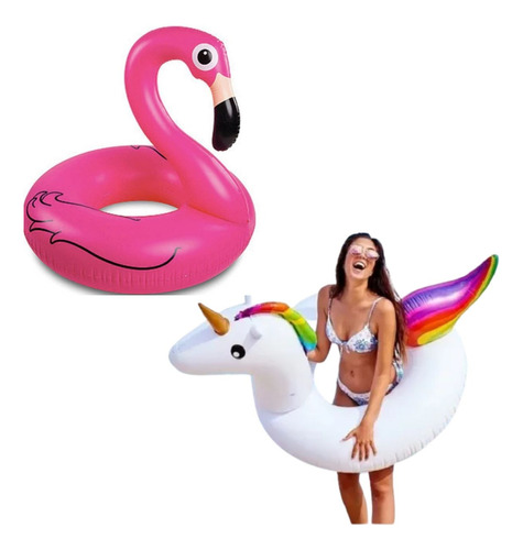 Boia Flamingo 90cm Boia Unicórnio 120cm Gigante Verão Kit 