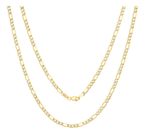 Cadena Figaro 3x1 Diamantada Oro 14k 45cm 3.2mm Italy Unisex Color Dorado