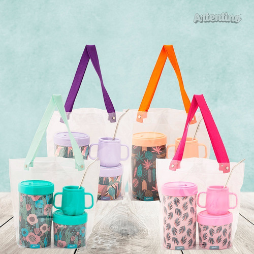 Imagen 2 de 4 de Combo Set Kit Matero Regalo Mujer Mate Bombilla Latas Bolso