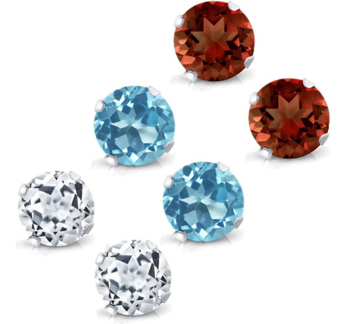Gem Stone King Plata Esterlina 925 4mm Topacio Azul, Topacio