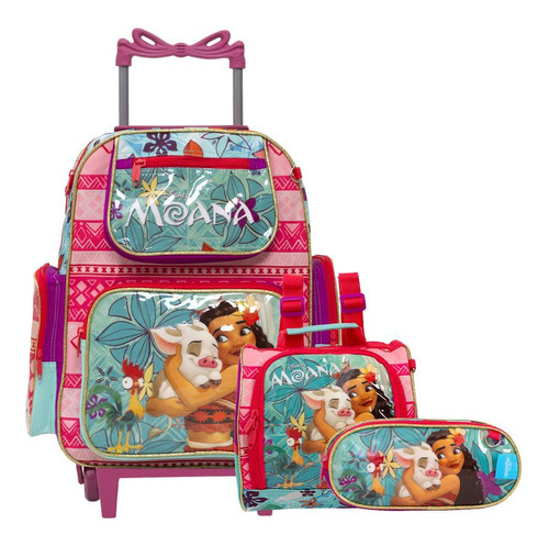 Kit Mochila Infantil Feminina Moana Rodas Lancheira Estojo