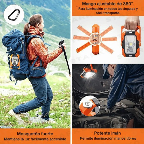 Reflector Solar Portatil Powerbank Lampara Led 6w Litex Naranja