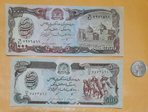 2 Billetes  De 500  Y 1000 Afganos, Afganistan, Estado Unc