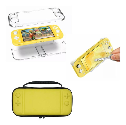 Protector Transparente + Estuche + Vidrio Nint  Switch Lite