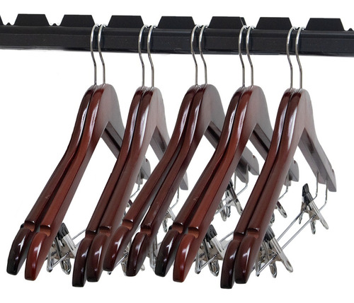 Pack 10 Ganchos De Madera Barra Clips De Pvc Cromado Cereza