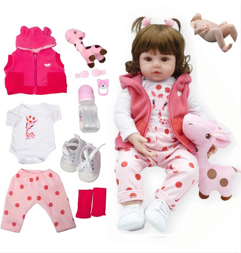 VXN Baby bebe  Reborn Menina Girafinha Boneca Silicone Realista 48cm