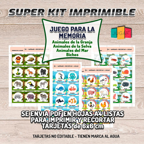 Kit Imprimible Juego De Memoria Animales Granja Mar Bichos