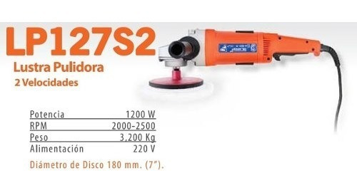 Imagen 2 de 6 de Lustra Pulidora Argentec Lp127s2 1200w - 180 Mm - 2000 Rpm