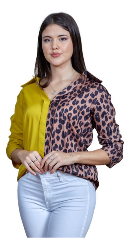 Camisa Dama India Animal Print Y Mostaza Uniteduy