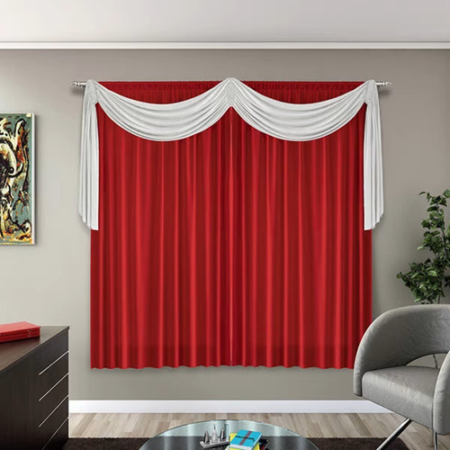 Cortina Quarto E Sala 2,00 X 1,80 Vermelho Lais Com Bando