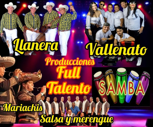 Grupo De Llanera, Vallenato, Samba, Mariachis, Salsa Y Dj