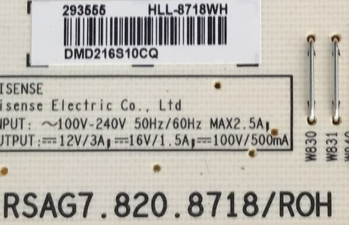 Fuente Hisense 293555 / Rsag7.820.8718/roh / Modelo 65r7g5 (Usado)