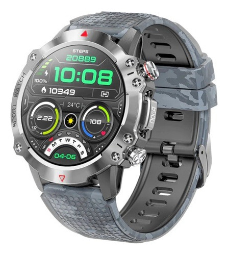 Reloj Inteligente Smart Watch Band Sport Deportivo Noga Sw20 Caja Negro Malla Camuflado Bisel Azul Marino