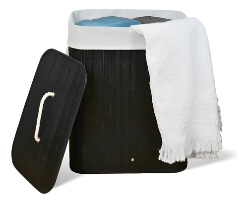 Cesto De Roupa Suja De Bambu Com Tampa E Alças 50 Litros