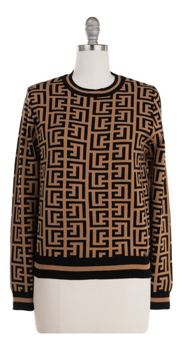 Imagen 2 de 7 de Sueter Cerrado Tejido Jacquard Monograma Strech Elegante.