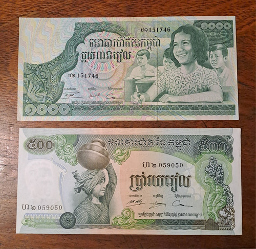 Cambodia X 2 Billetes 500 Y 1000 Riels Excelentes A Sc