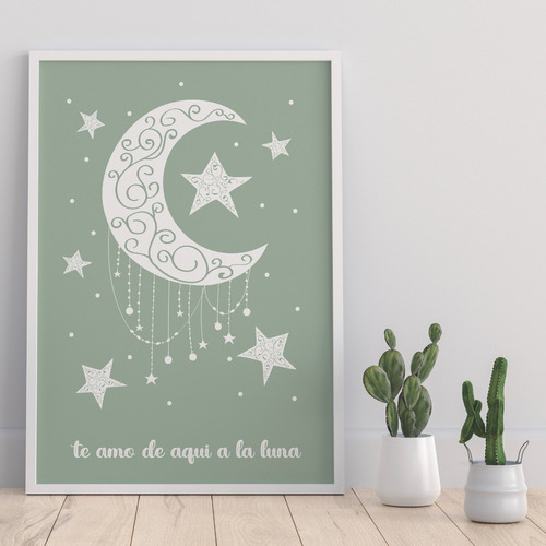 Lamina Imprimible Para Cuadro Luna Y Estrellas Personalizado