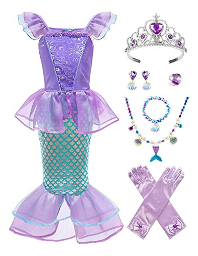 Traje De Sirena Para Niñas Halloween Princesa Vestir N32kg