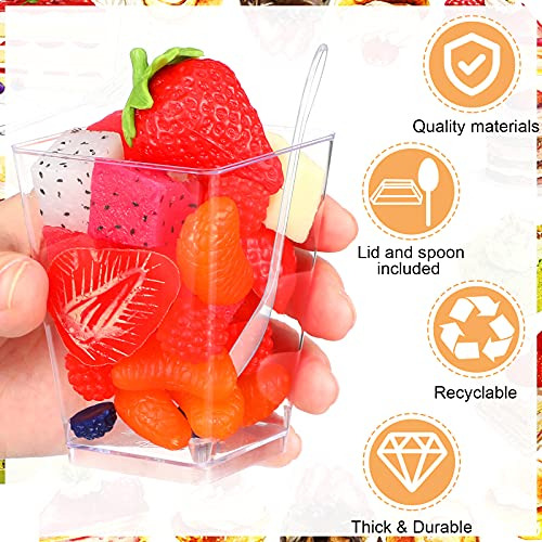 5 Oz Clear Plastic Dessert Cups With Lids And Tasting S...