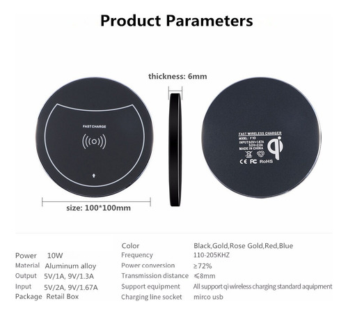Cargador Inalámbrico Rápido 10 Watts Compatible Qi