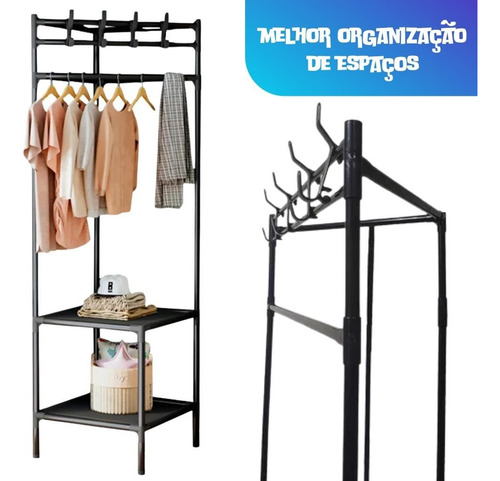 Arara Cabideiro De Roupa Tenis Calça Multiuso Prateleira Sapateira Canto Rack Estante Desmontavel Tippi